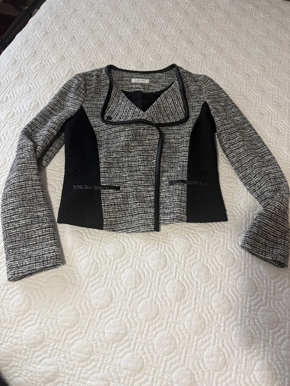 Calvin Klein Black and White Tweed Cropped Blazer